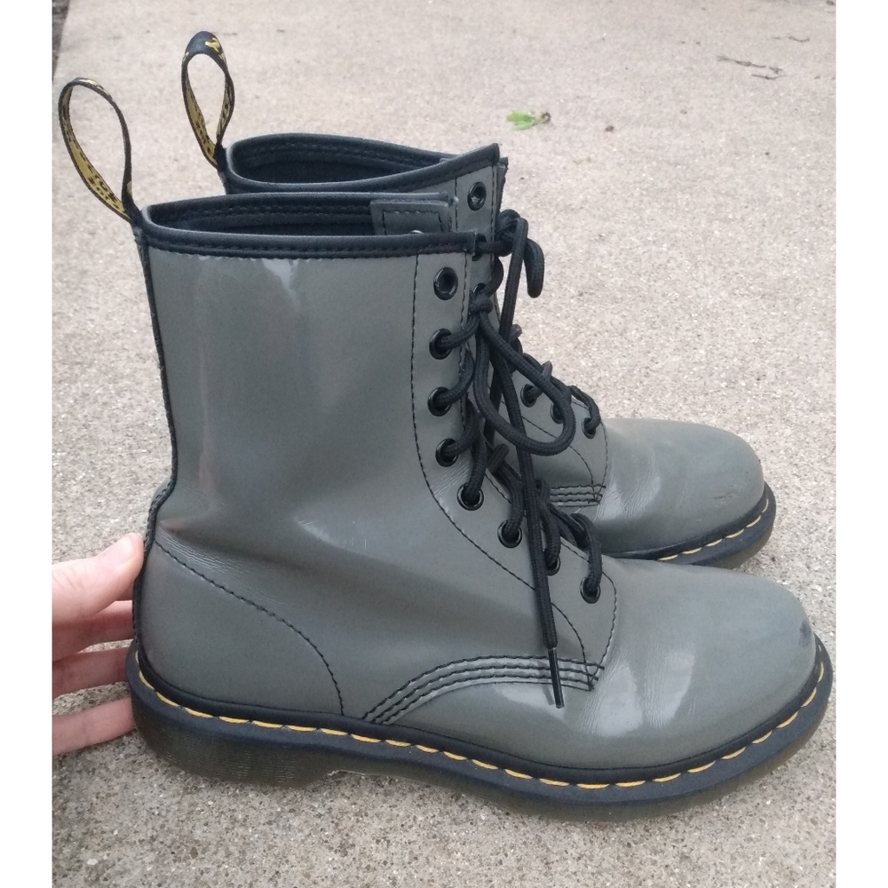 Dr. Martens Gray Patent Leather Boots Size 9